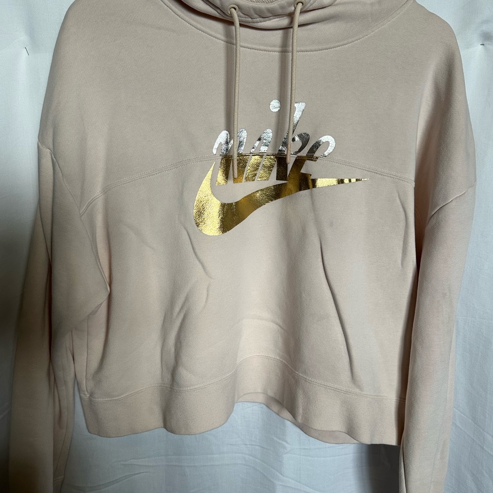Nike Women's Cream Hoodie with Metallic Gold Logo
